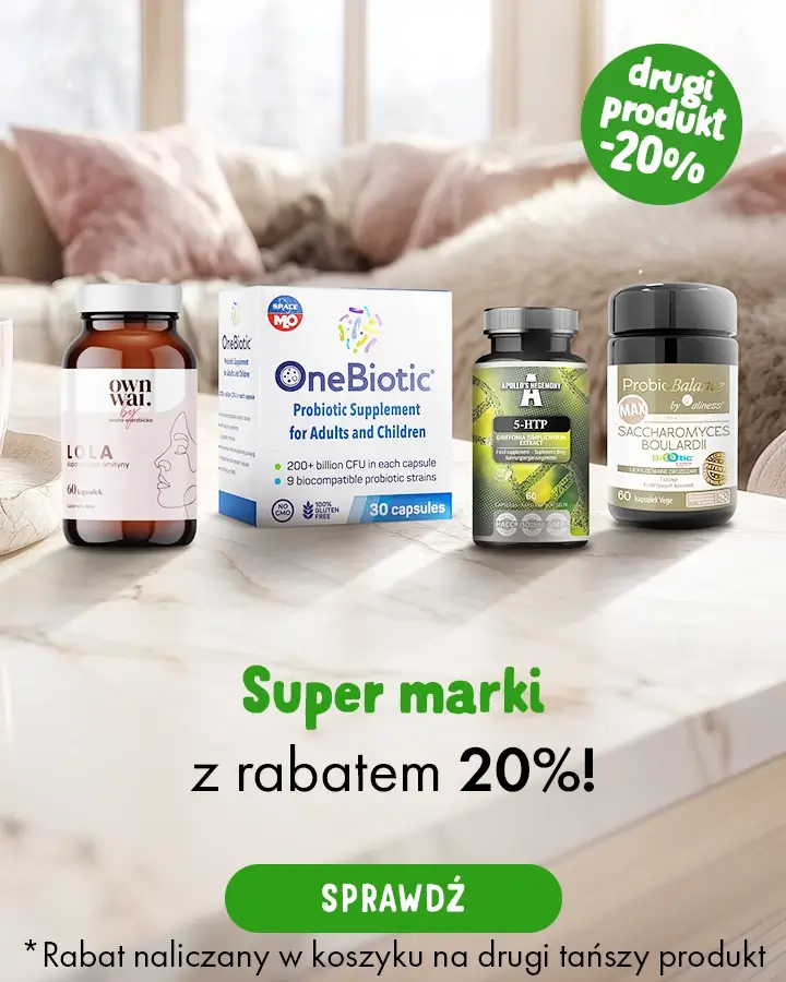 Super marki z rabatem 20%* *rabat naliczany w koszyku na drugi tańszy produkt
