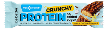 BATON PROTEINOWY CRUNCHY O SMAKU KOKOSA I WANILII W CZEKOLADZIE MLECZNEJ BEZ DODATKU CUKRÓW BEZGLUTENOWY 40 g - MAXSPORT