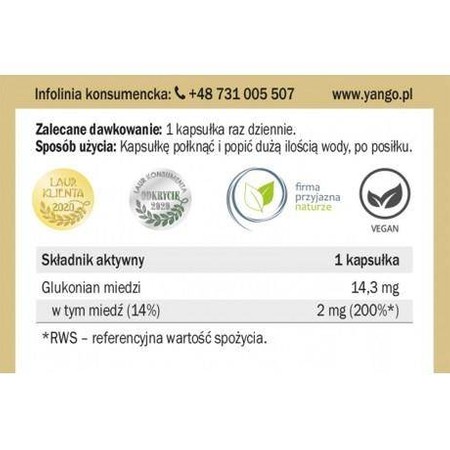 Yango Miedź organiczna Cu wsparcie sprawności mózgu 90 kaps.
