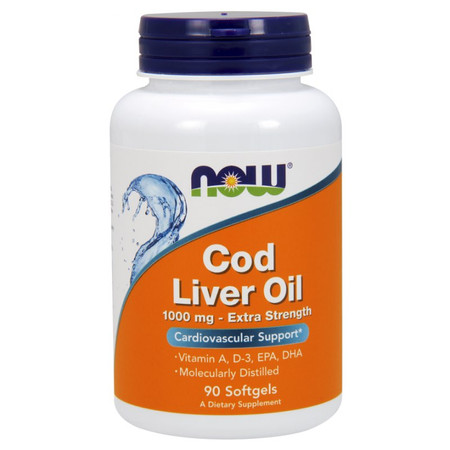 Now Foods Cod Liver Oil Extra Strength Tran 1000mg na wsparcie odporności 90 kaps.