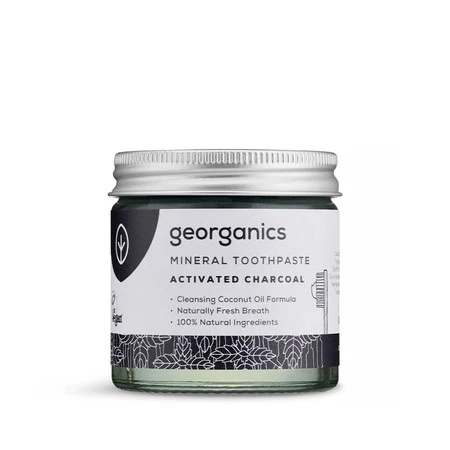 Georganics, Mineralna pasta do zębów w słoiku, bez fluoru, do codziennej pielęgnacji, z aktywnym węglem, 60 ml
