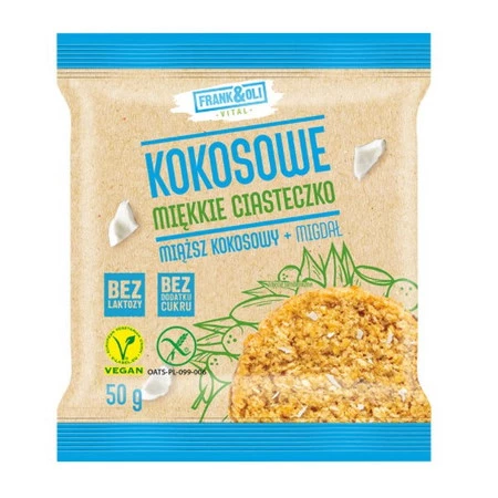 Frank&Oli − Kokosowe miękkie ciasteczko Miąższ kokosowy + Migdał − 50 g