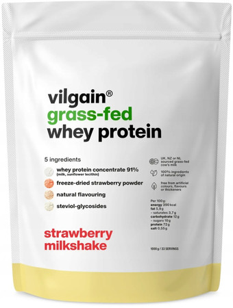 Vilgain Grass-Fed Whey Protein odżywka białkowa 1000 g smak Koktajl mleczny truskawkowy