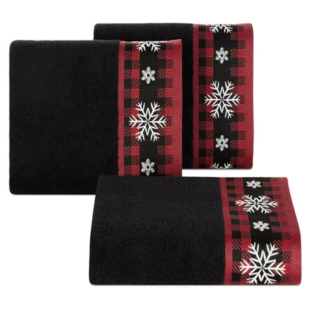 Ręcznik świąteczny z żakardową bordiurą zdobioną haftem szerokość: 50 cm, długość: 90 cm, kolor: czarny