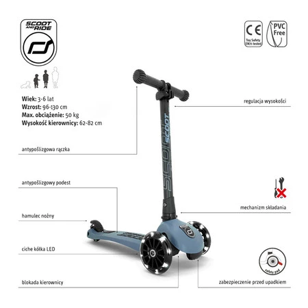 SCOOTANDRIDE Highwaykick 3 LED Hulajnoga składana ze świecącymi kółkami 3+ Steel