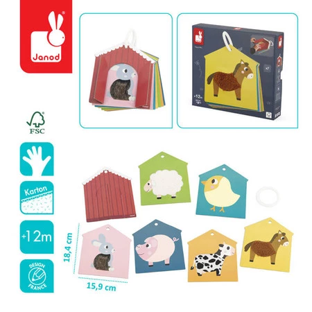 Janod Karty sensoryczne Farma 7 elementów 12 m+