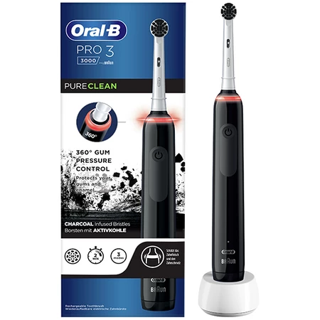 ORAL-B BRAUN SZCZOTECZKA ELEKTRYCZNA PRO3 3000 BLACK D505.513.3 (1x rączka, 1x koń.PuerClean, ładowarka)