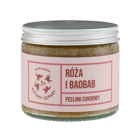 Mydlarnia Cztery Szpaki - Peeling róża i baobab - do ciała, z cukrem trzcinowym - 250 ml