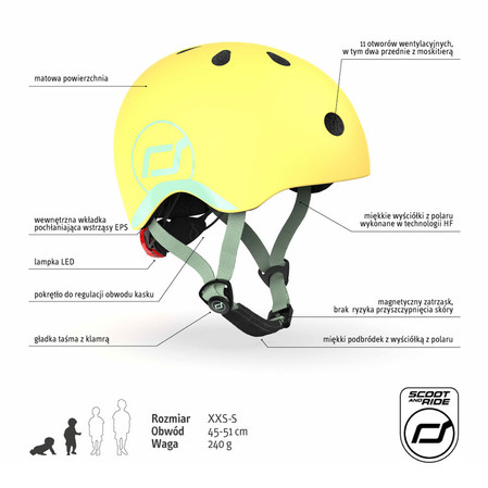 SCOOTANDRIDE Kask XXS-S dla dzieci 1-5 lat Lemon