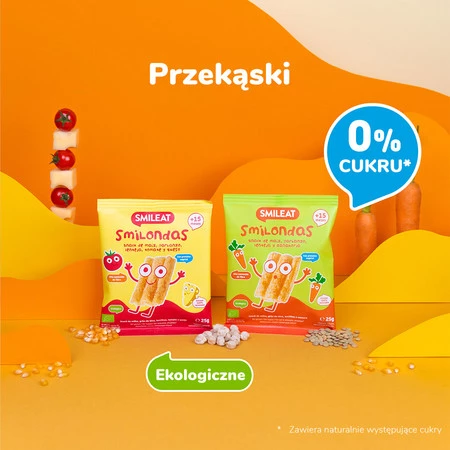 Smileat, BIO Smilondas, Chrupki z ciecierzycy, kukurydzy i soczewicy, marchewkowe 15m+, 25 g