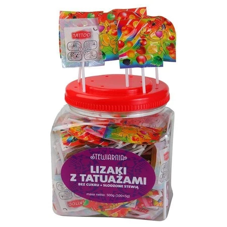 Stewiarnia − Lizaki z tatuażem bez cukru − 500 g