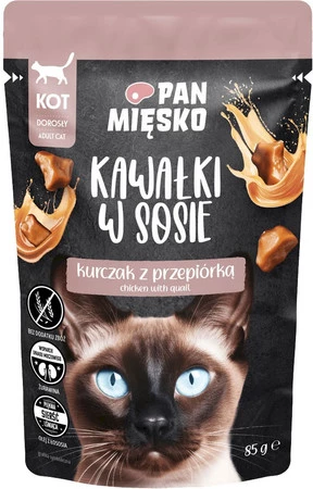 Pan Mięsko Kawałki w sosie Kurczak z przepiórką - Karma mokra dla kota  - 85 g