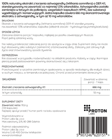 Proton Labs Ashwagandha MAX 666 mg 120 kaps.