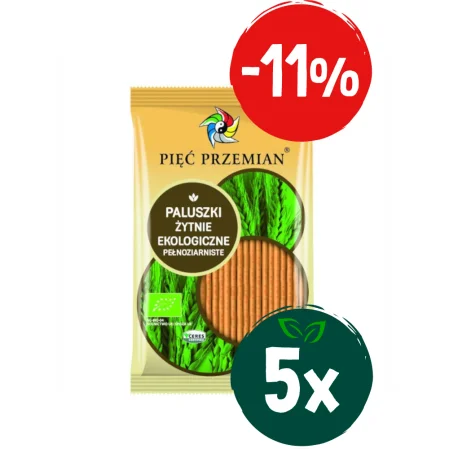 Zestaw: 5x Pięć Przemian − Paluszki żytnie pełnoziarniste Bio − 45 g