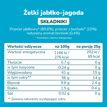 Smileat Triboo, BIO Sminolas, Żelki owocowe bez cukru Jabłko i Jagoda, 25g
