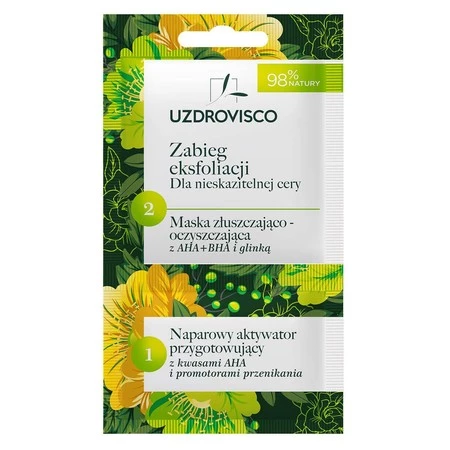 Uzdrovisco - Zabieg Eksfoliacji dla nieskazitelnej cery maska złuszczająco-oczyszczająca z AHA i BHA i glinką z aktywatorem 8ml