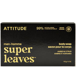 Attitude SUPER LEAVES MEN, Mydło w kostce do ciała, dla mężczyzn - Bursztyn i cytrus, 113 g