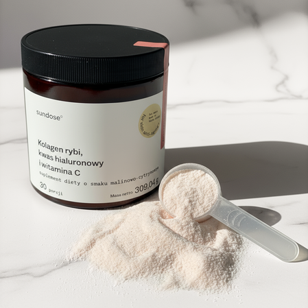 Sundose For Skin Anti-Aging na wsparcie prawidłowej produkcji kolagenu 309g smak malina cytryna