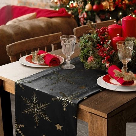 Bieżnik świąteczny rozm.: 40 x 140cm, kolor czarny z szampańskim nadrukiem