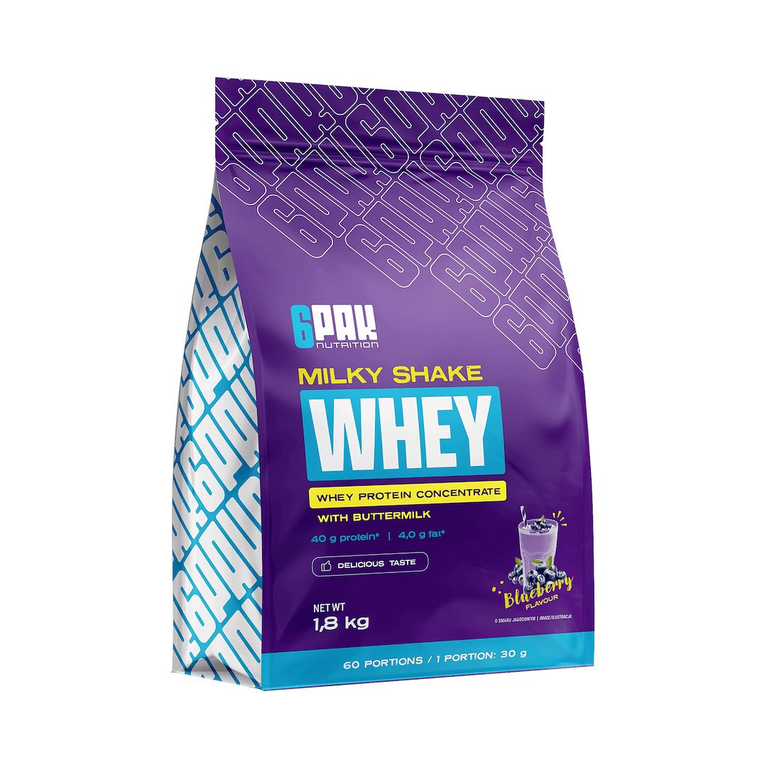 6PAK MILKY SHAKE WHEY odżywka białkowa WPC 1800 g smak jagoda - Nabea.pl
