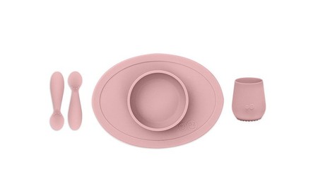 EZPZ Komplet pierwszych naczyń silikonowych First Foods Set pastelowy róż