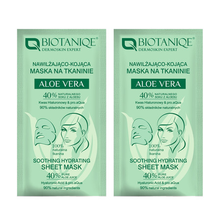 Zestaw: 2x Biotaniqe, Aloe Vera, Nawilżająco-Kojąca Maska na Tkaninie, 15 ml