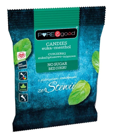 Pure & Good Cukierki eukaliptusowo-miętowe ze stewią B/C 50g