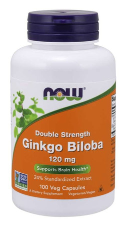 Now Foods Ginkgo Biloba Double Strength 120mg Miłorząb Japoński ekstrakt na wsparcie koncentracji 100 kaps.