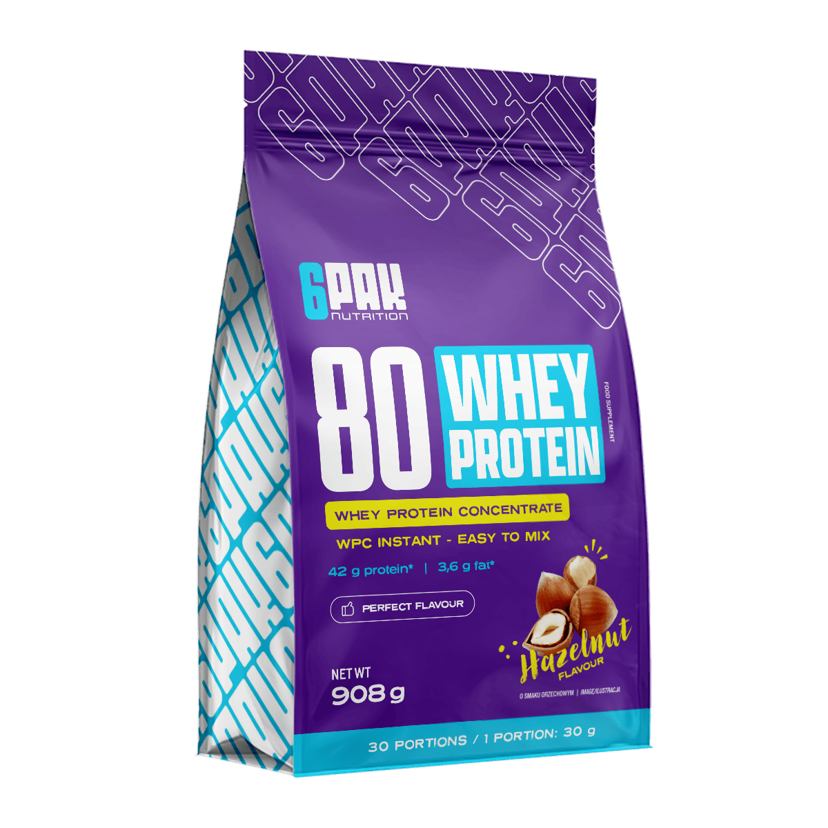 6PAK 80 WHEY PROTEIN odżywka białkowa WPC 908 g smak orzech - Nabea.pl