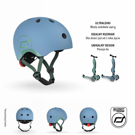 SCOOTANDRIDE Kask XXS-S dla dzieci 1-5 lat Steel