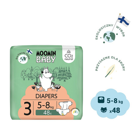 MOOMIN Baby, Pieluszki 3 MIDI 5-8 kg, 48 szt. EKO