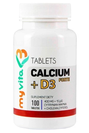 MyVita Calcium +  D3 Forte 100tabl. - Cytrynian wapnia 400mg + D3 15mcg