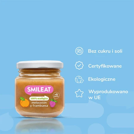Smileat, BIO Deser z brzoskwiniami i malinami 6m+, 130g