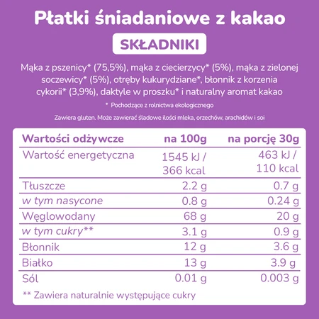 Smileat Triboo, BIO Płatki Śniadaniowe, kakaowe, 300g