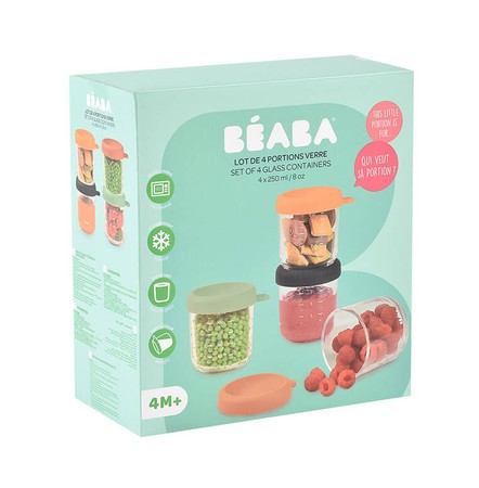 BEABA Zestaw pojemników słoiczków szklanych z zamknięciem 4 x 250 ml Sunrise color mix