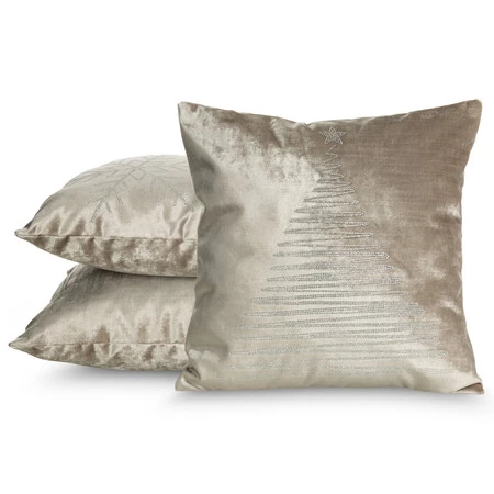 Świąteczna poszewka dekoracyjna z błyszczącym wzorem i ozdobną lamówką rozm.: 45 x 45 cm, kolor: beżowy