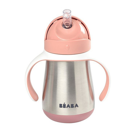 BEABA Bidon niekapek ze słomką termiczny 250 ml Old Pink