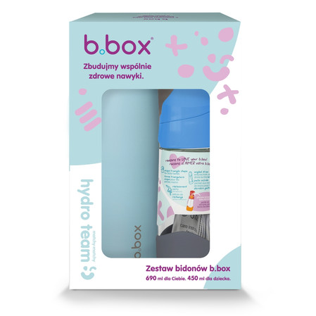 b.box Zestaw Hydro Team butelka termiczna 690 ml Lagoon + butelka na wodę ze słomką tritanowa 450 ml Blue Slate