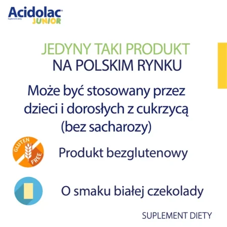 Acidolac Junior wsparcie mikroflory jelitowej i odporności dzieci 20 misio-tabletki smak czekoladowyi