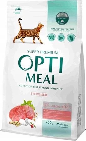 OPTIMEAL Sterilised Cat Beef – sucha karma dla kotów sterylizowanych 700 g