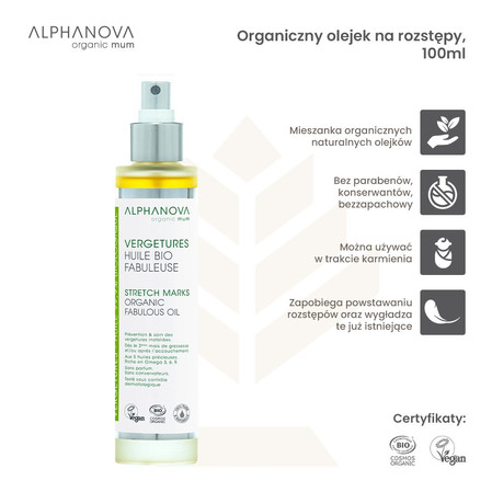 Alphanova Organic Mum, organiczny olejek do pielęgnacji skóry, 100ml