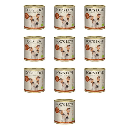 Zestaw 10x DOG'S LOVE BIO RIND - ekologiczna wołowina z ryżem, cukinią i jabłkiem (800g)