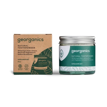 Georganics, Mineralny proszek do mycia zębów z naturalnym składem, do codziennej pielęgnacji, smak zielonej mięty, 60 ml