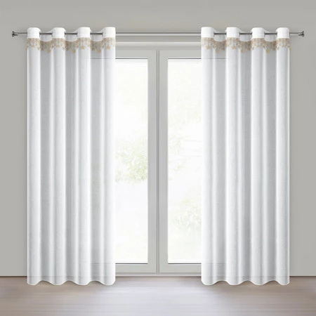 Firana rozm.: 140 x 250 cm, biała ze złotymi gwiazdkami kółka