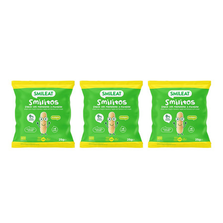 Zestaw: 3x Smileat, BIO Smilitos, Chrupki kukurydziane o smaku jabłka i banana 8m+, 25g