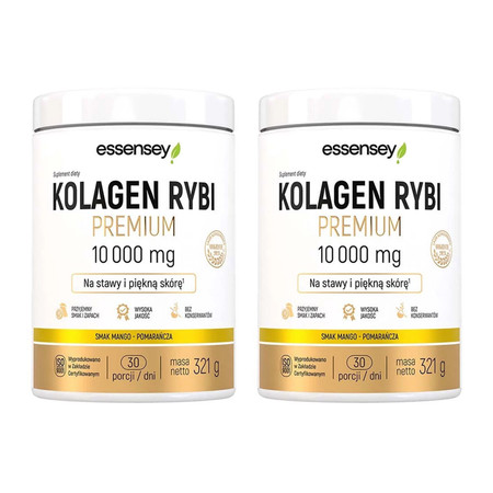 Zestaw 2x Essensey Kolagen Rybi Premium 10 000mg - 321g smak mango - pomarańcza