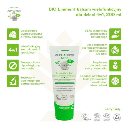 Alphanova Bebe Bio, Balsam oliwny 4w1, wielofunkcyjny, 200 ml