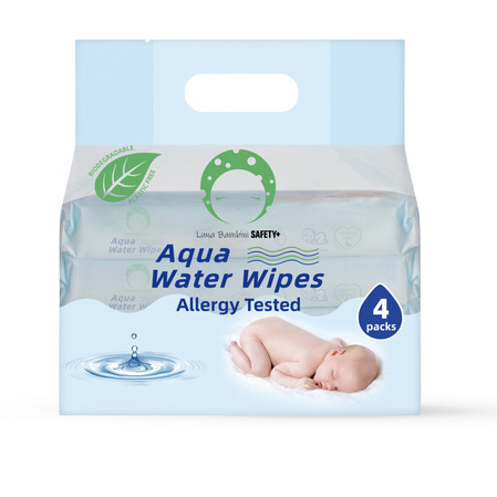 Luna Bambini, Chusteczki wodne Aqua Water Wipes, 4x50szt., miękkie zamknięcie