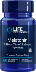 Life Extension − Melatonin 750 mcg 6 Hour Time Release − 60 tabl.