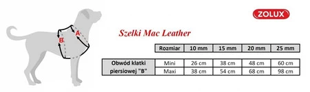 ZOLUX Szelki regulowane Mac Leather Czarne 15mm